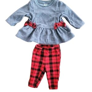 3M carters | fleece set | long sleeve shirt and pants | plaid grey